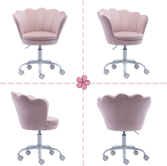 Kinder Schreibtischstuhl – Höhenverstellbar, Drehstuhl aus Samt, ergonomisch & bequem, Rosa