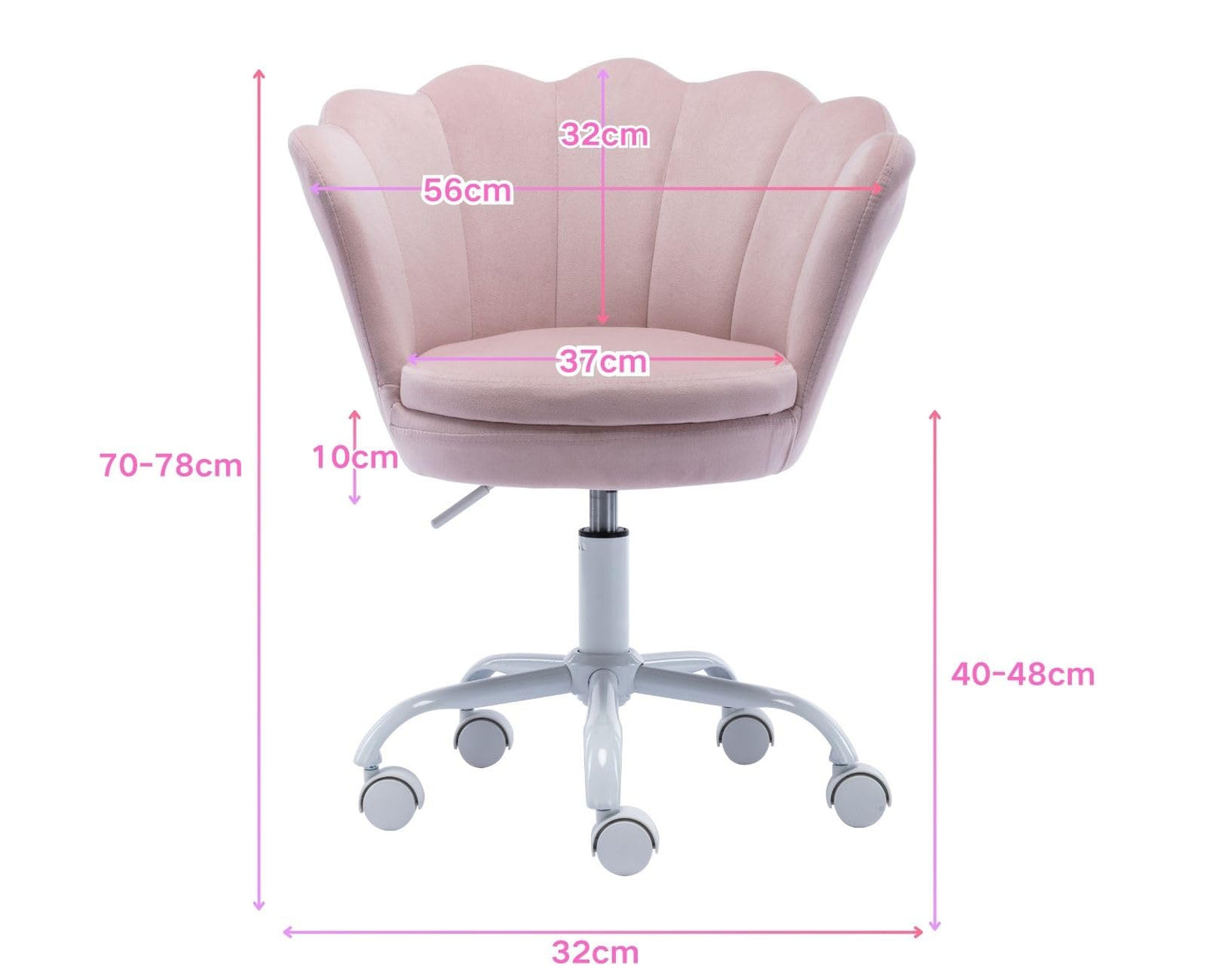 Kinder Schreibtischstuhl – Höhenverstellbar, Drehstuhl aus Samt, ergonomisch & bequem, Rosa