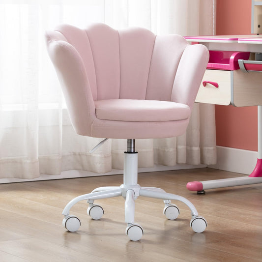 Kinder Schreibtischstuhl – Höhenverstellbar, Drehstuhl aus Samt, ergonomisch & bequem, Rosa