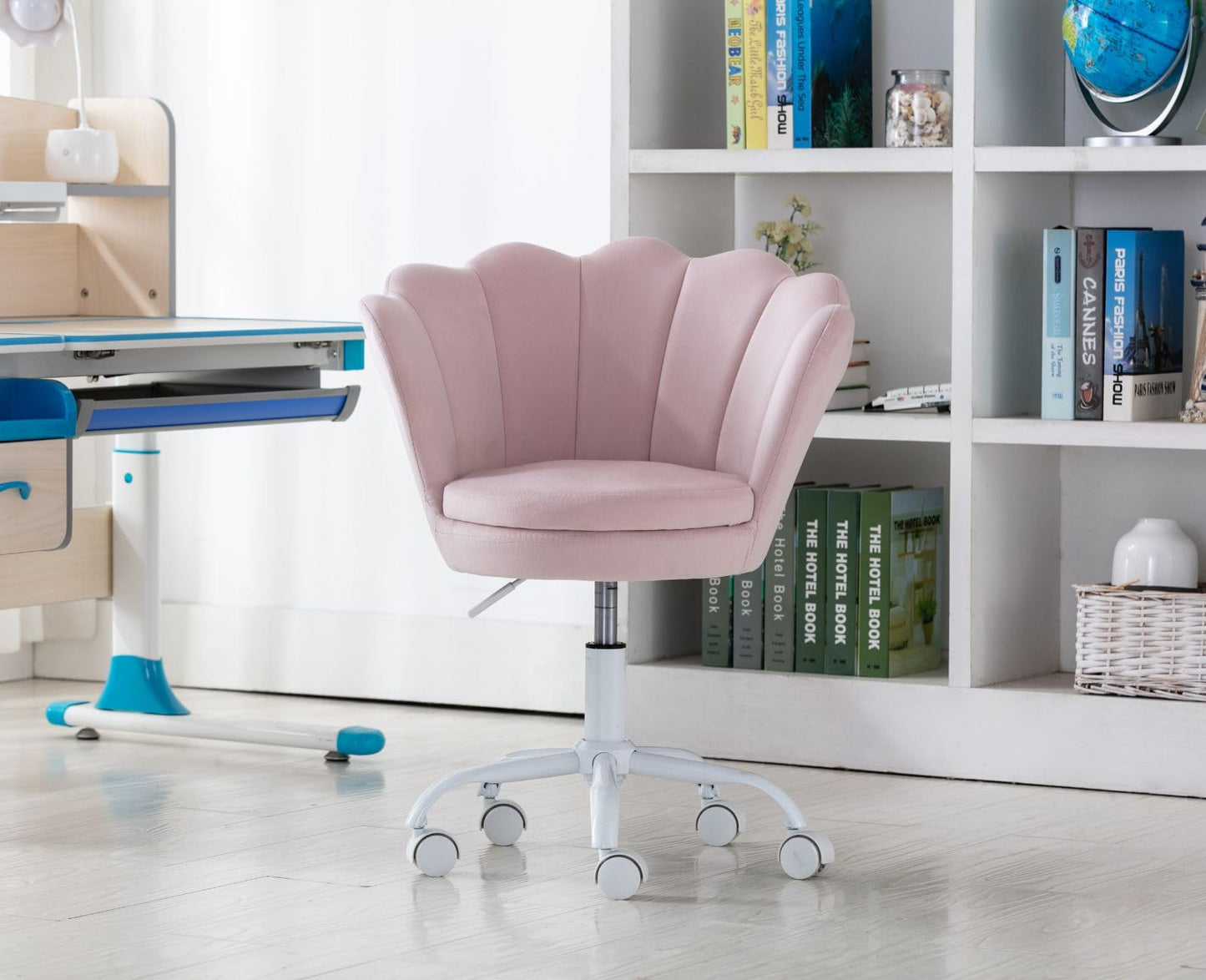 Kinder Schreibtischstuhl – Höhenverstellbar, Drehstuhl aus Samt, ergonomisch & bequem, Rosa